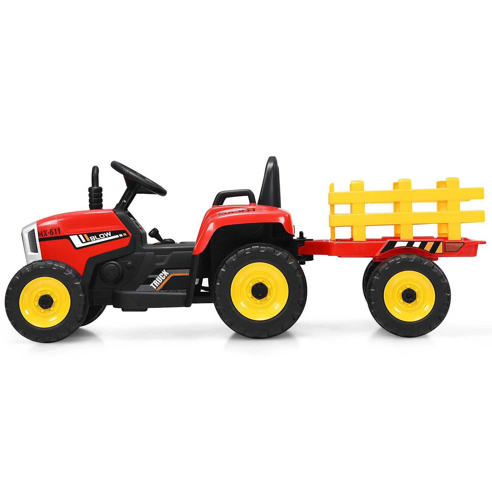 Red 12V Kids Ride On Tractor with Trailer, Remote Control, and LED Lights - Image 6