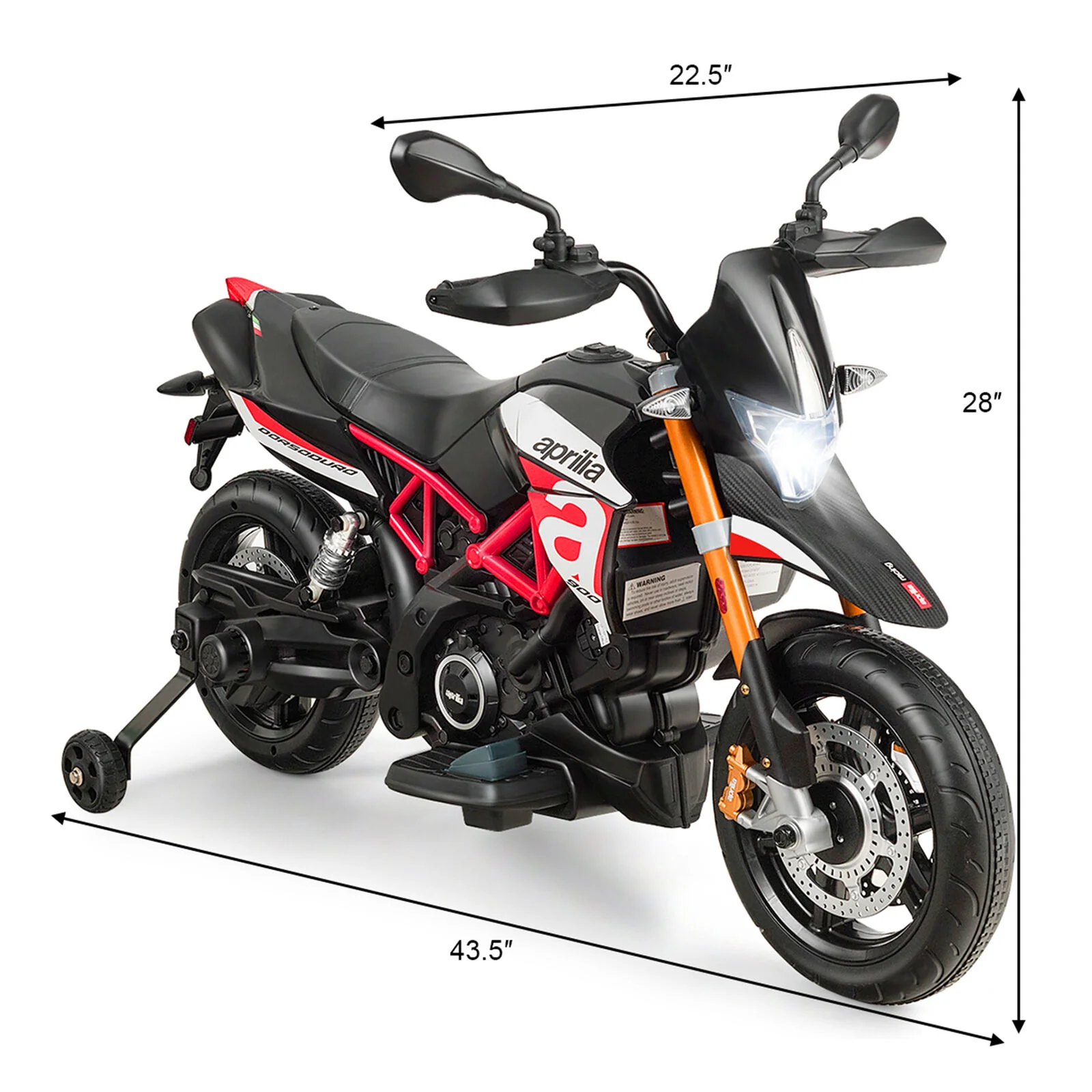 Red 12V Licensed Kids Ride On Motorcycle with Headlight and Training Wheel - Image 2