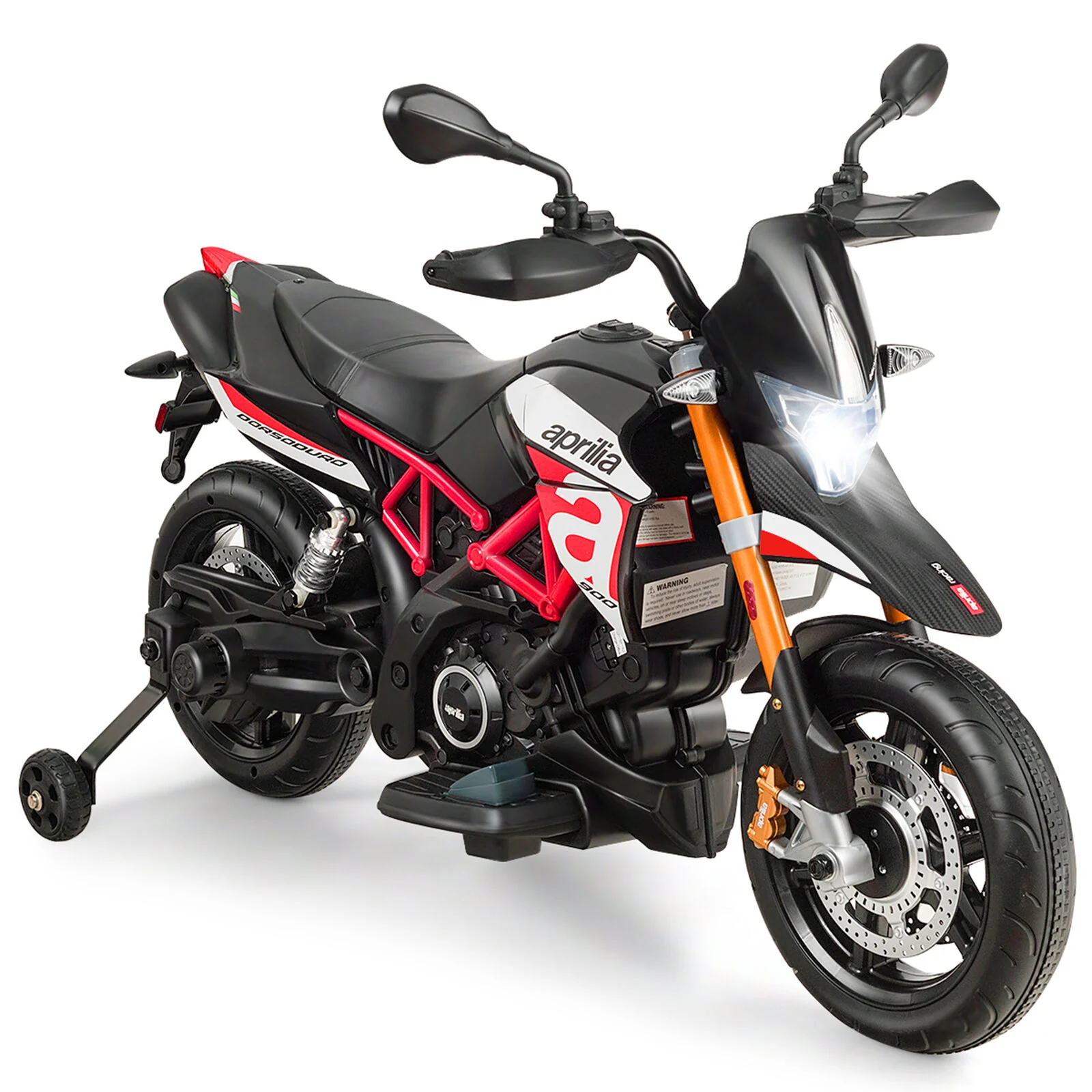 Red 12V Licensed Kids Ride On Motorcycle with Headlight and Training Wheel - Image 4