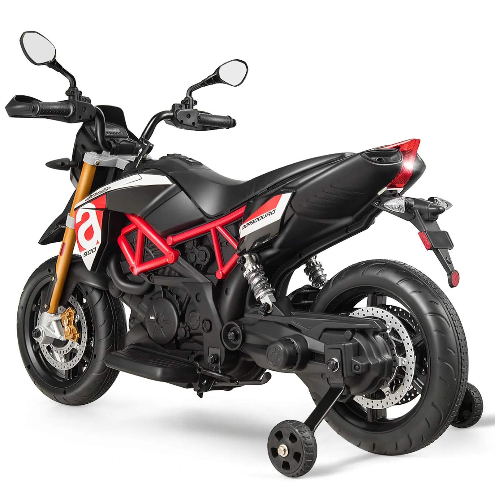 Red 12V Licensed Kids Ride On Motorcycle with Headlight and Training Wheel - Image 6