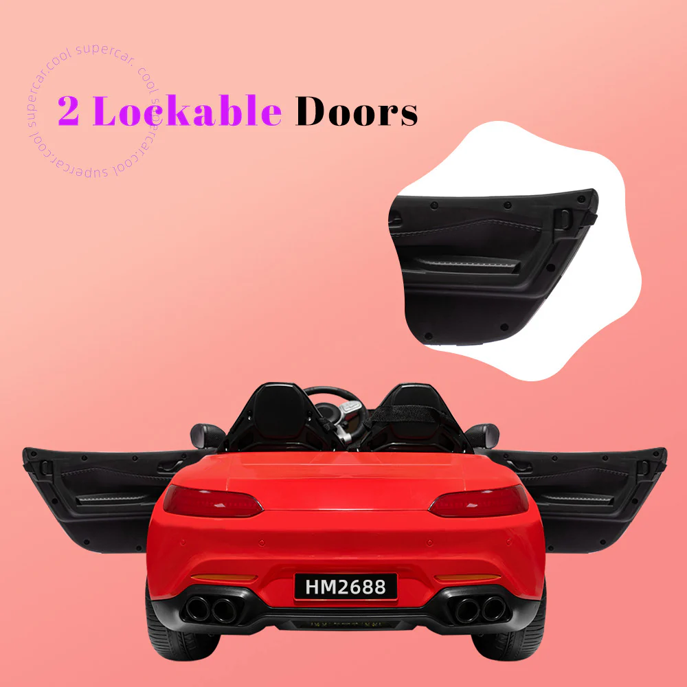 12V Red 2-Seater Ride-On Car with Power Wheels, Remote Control, Bluetooth, and LED Lights - Image 4