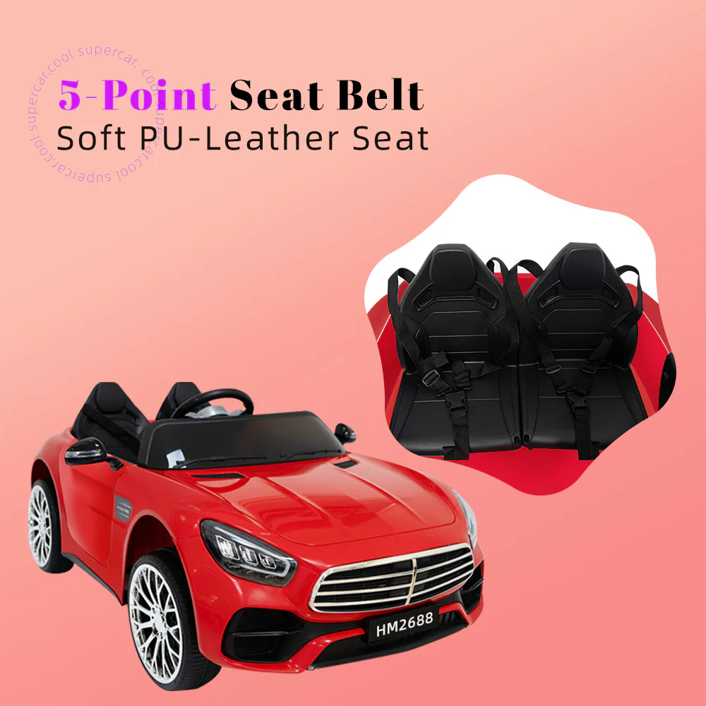 12V Red 2-Seater Ride-On Car with Power Wheels, Remote Control, Bluetooth, and LED Lights - Image 5