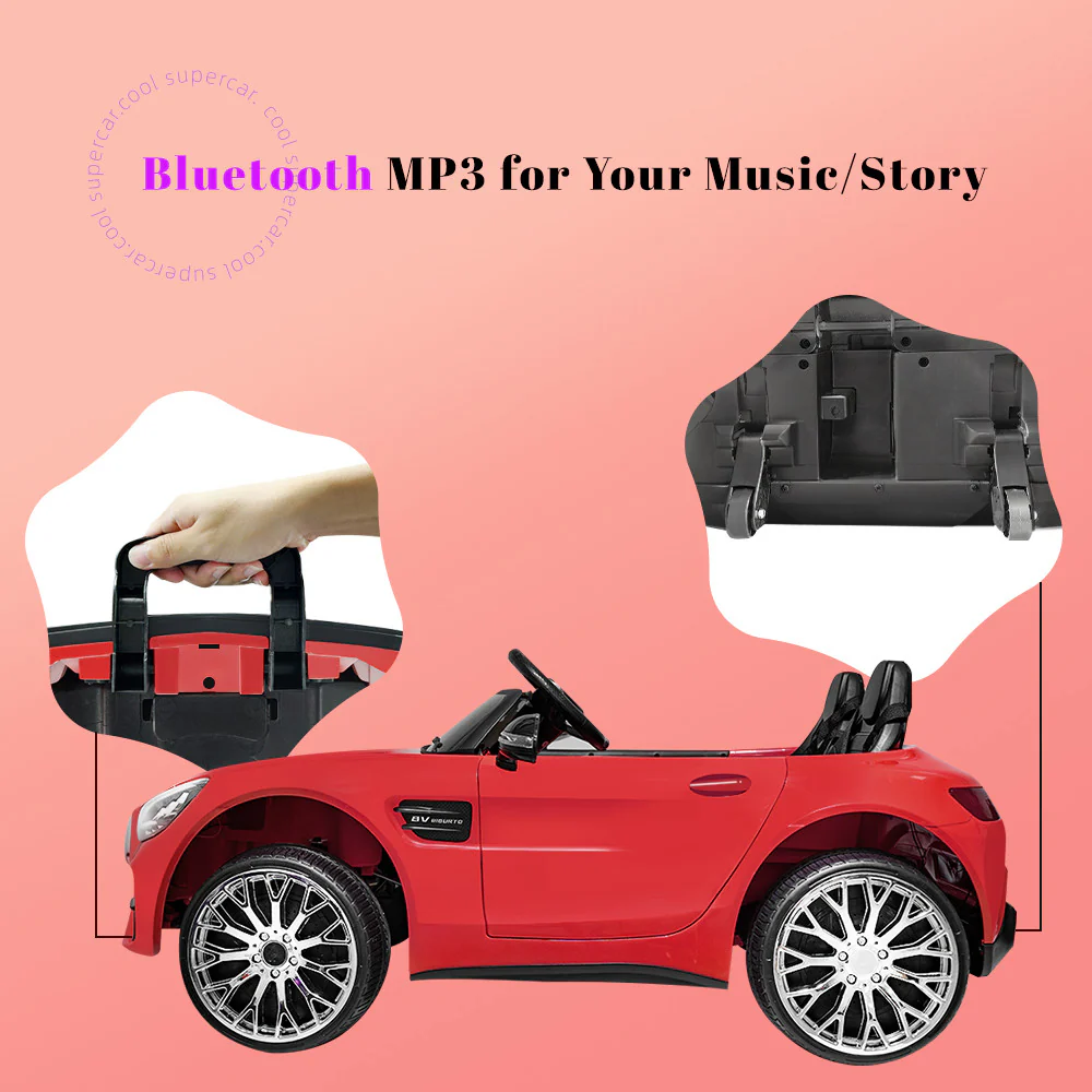 12V Red 2-Seater Ride-On Car with Power Wheels, Remote Control, Bluetooth, and LED Lights - Image 7