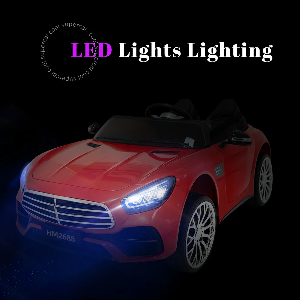 12V Red 2-Seater Ride-On Car with Power Wheels, Remote Control, Bluetooth, and LED Lights - Image 9