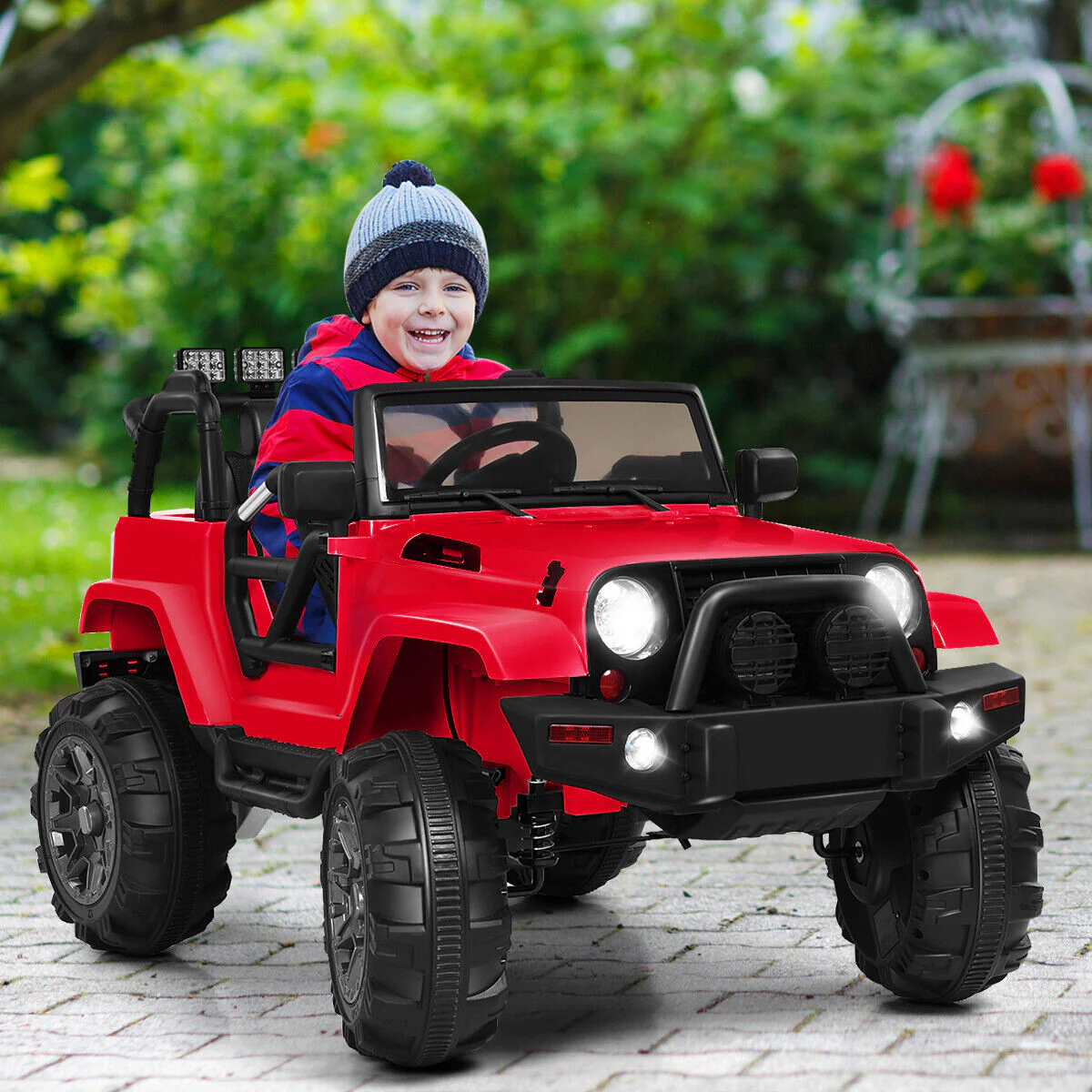 Red 12V Ride On Truck for Kids with Remote Control, MP3 Music, and LED Lights - Image 3