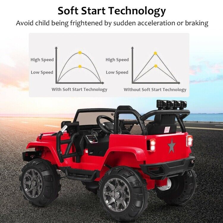 Red 12V Ride On Truck with Remote Control, MP3 Music, and LED Lights for Kids - Image 7