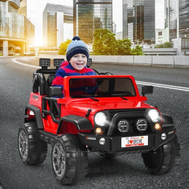 Red 2-Seater Ride-On Car Truck with Remote Control, LED Lights, and Storage Room - 12V - Image 4