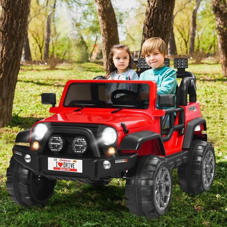 Red 2-Seater Ride-On Car Truck with Remote Control, LED Lights, and Storage Room - 12V - Image 5