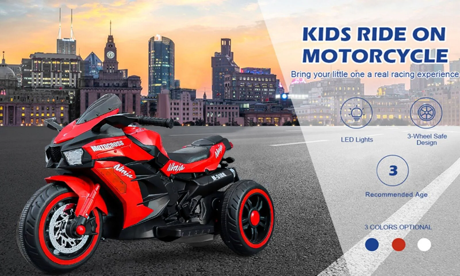 Red 3-Wheel Electric Motorcycle for Kids with Rechargeable 12V Battery - Image 5