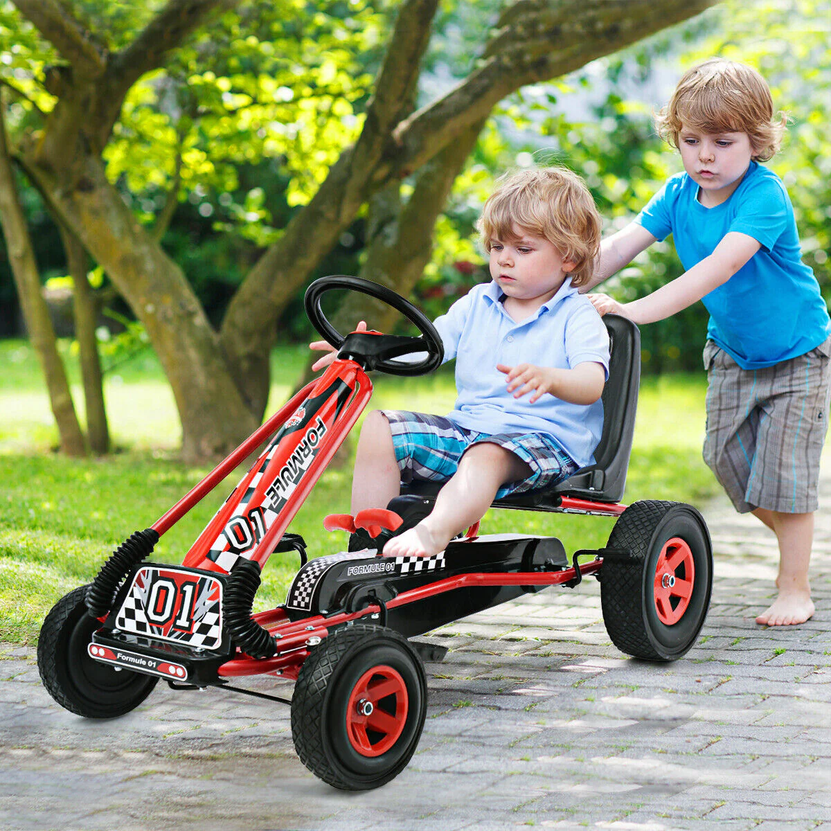 Red 4-Wheel Pedal Go Kart for Kids with Adjustable Seat - Honeyjoy Ride On Toy - Image 3