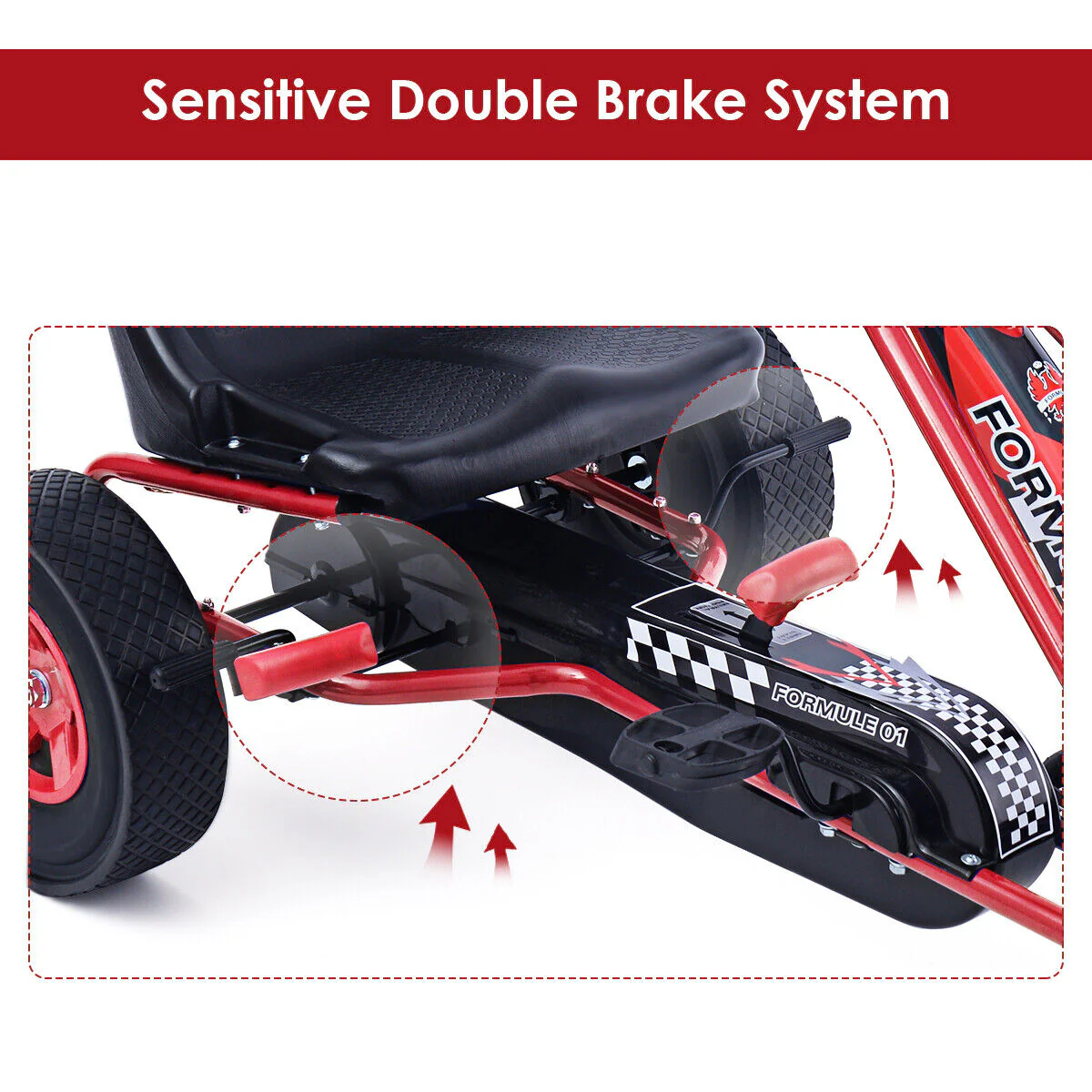 Red 4-Wheel Pedal Go Kart for Kids with Adjustable Seat - Honeyjoy Ride On Toy - Image 6