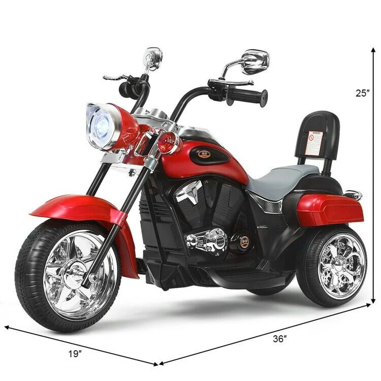 Red 6V Kids Chopper Motorcycle with Headlight and Music - Image 13