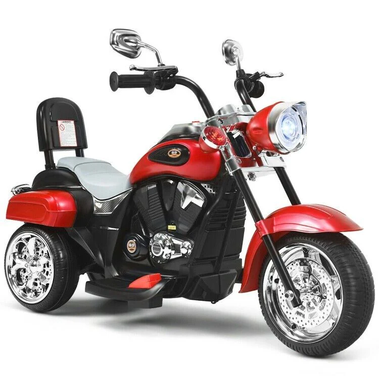 Red 6V Kids Chopper Motorcycle with Headlight and Music - Image 9