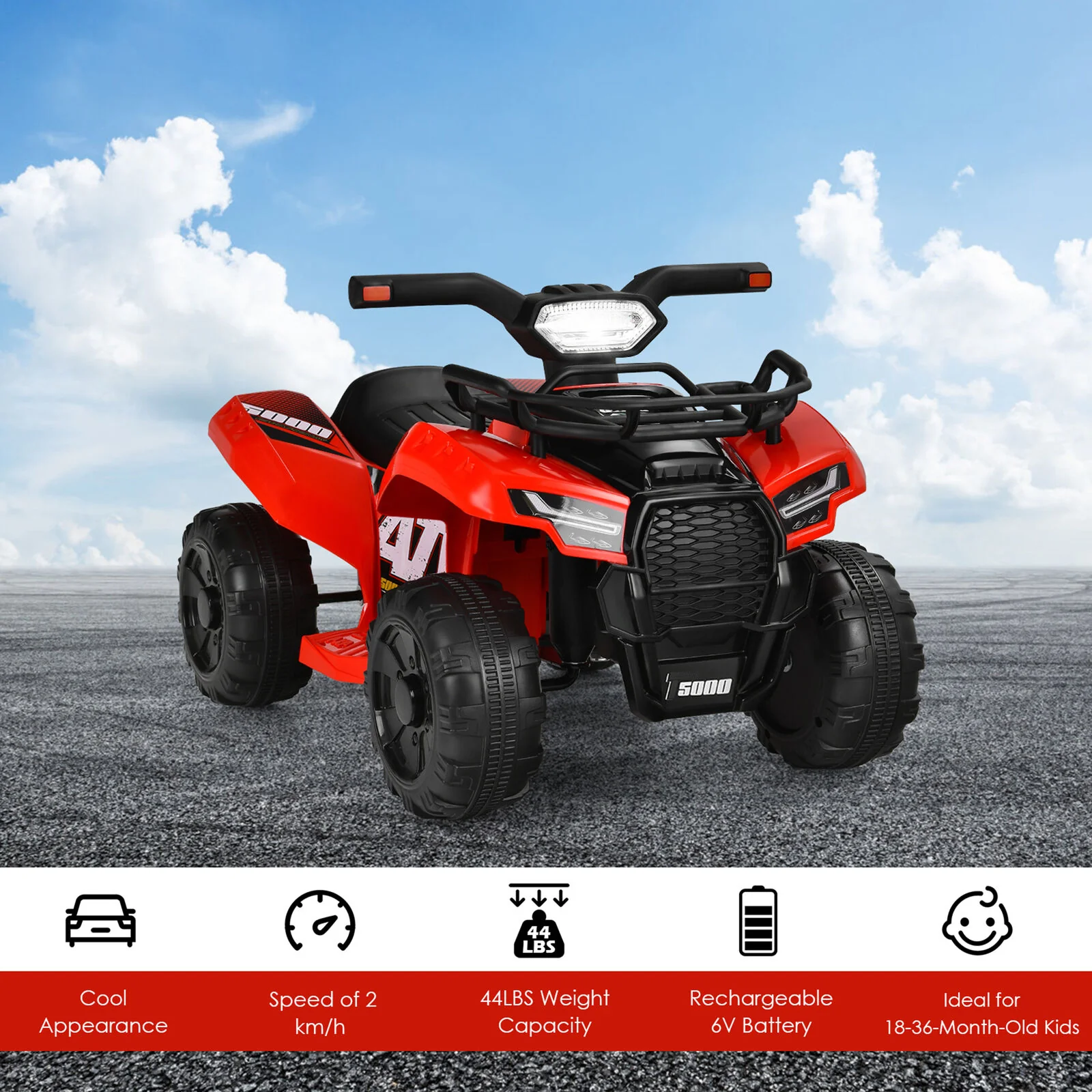 Red 6V Quad Ride-On Car for Kids with Music, Horn, and LED Lights - Image 5