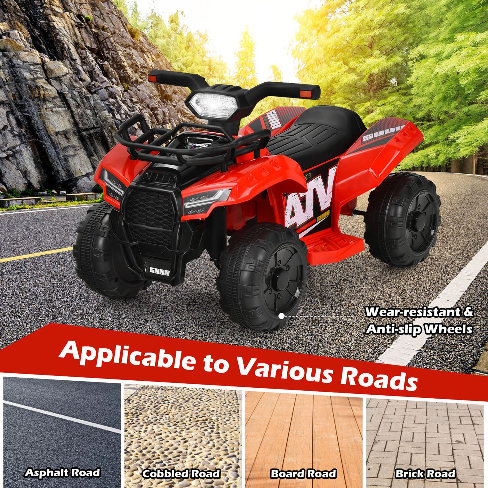 Red 6V Quad Ride-On Car for Kids with Music, Horn, and LED Lights - Image 7
