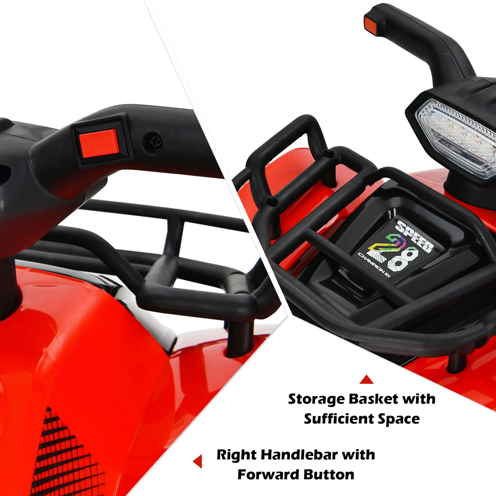 Red 6V Quad Ride-On Car for Kids with Music, Horn, and LED Lights - Image 8