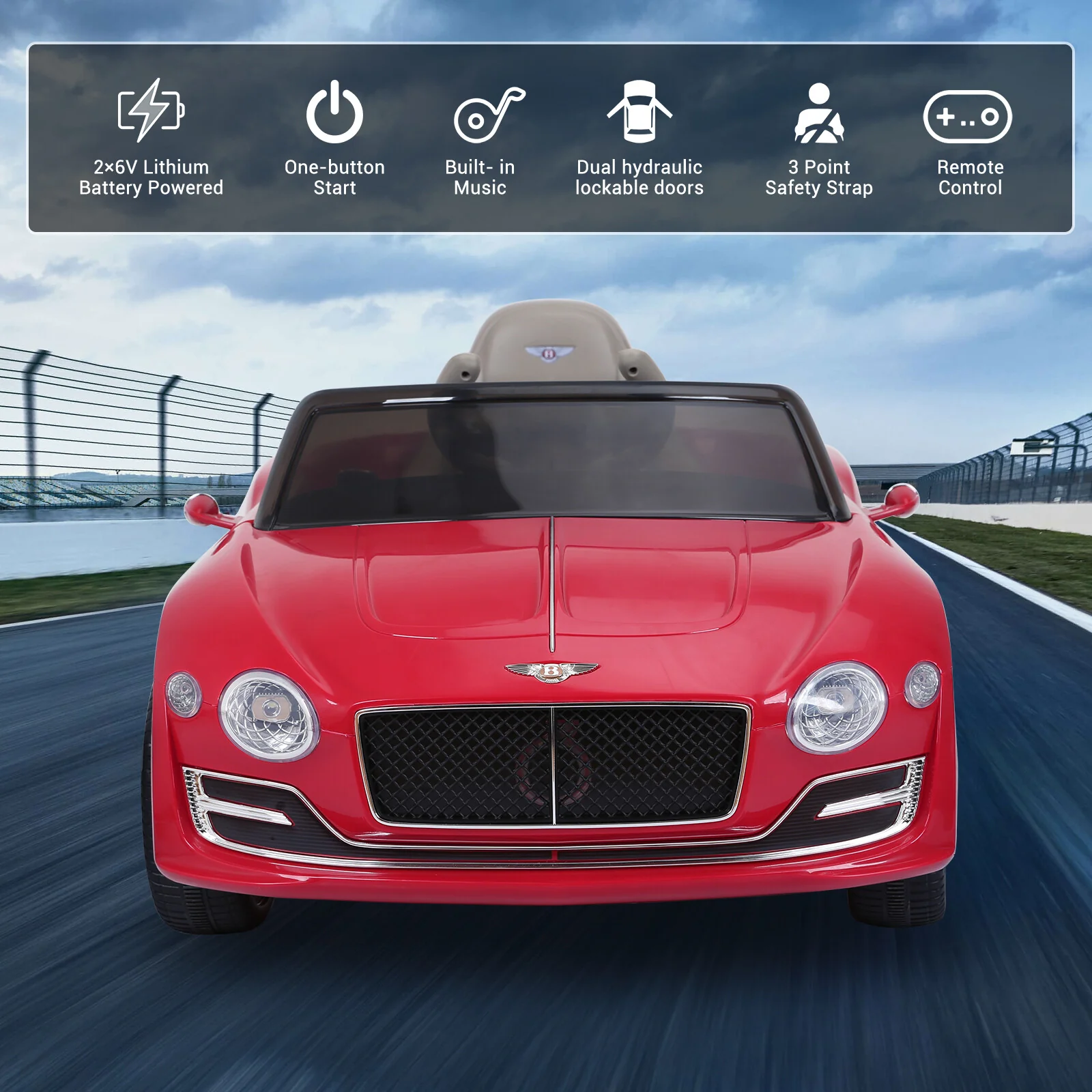 Red Bentley-Style 12V Electric Kids Ride-On Car with Remote Control and LED Lights - Image 3