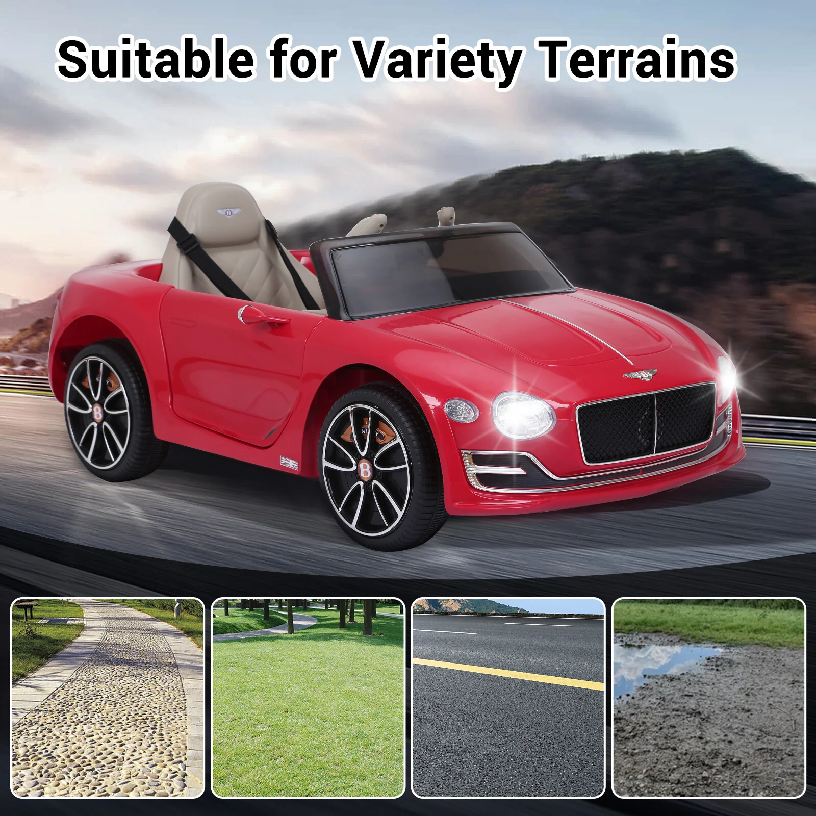 Red Bentley-Style 12V Electric Kids Ride-On Car with Remote Control and LED Lights - Image 4