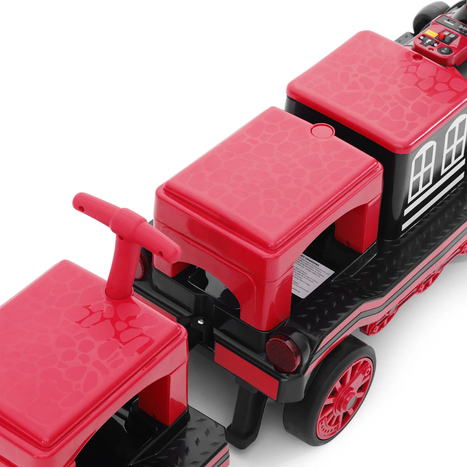 12V Electric 2-Seater Ride-On Train for Kids with Carriage, Music and Lights – Red and Blue - Image 11