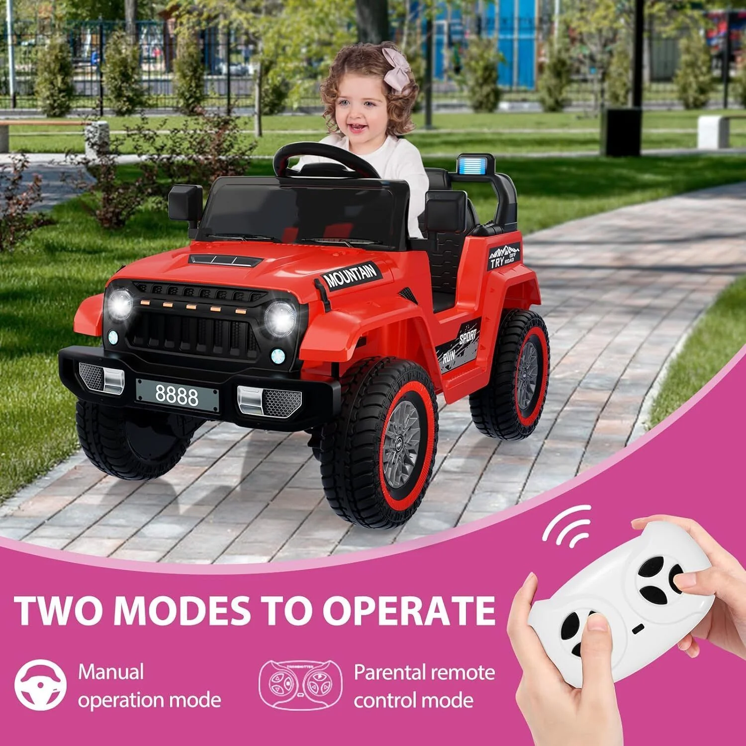 Red Electric 12V Battery Kids Ride On Jeep with Remote Control and Music - 3 Speed Options - Image 3