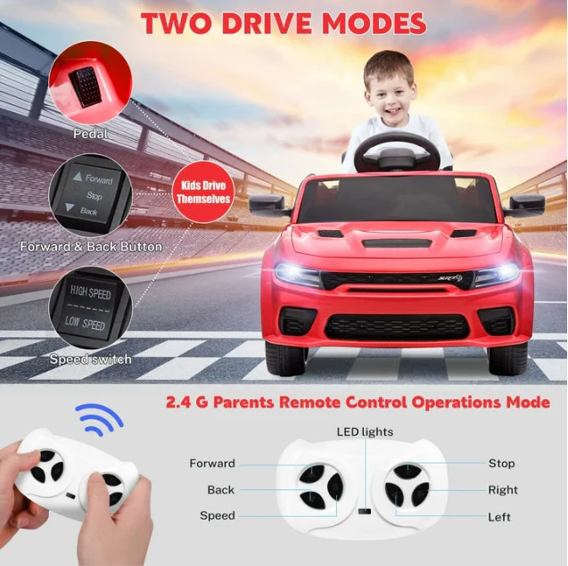 Red Electric Ride-On Car for Kids with Safety Belt, Parent Remote Control, and Music - Image 5