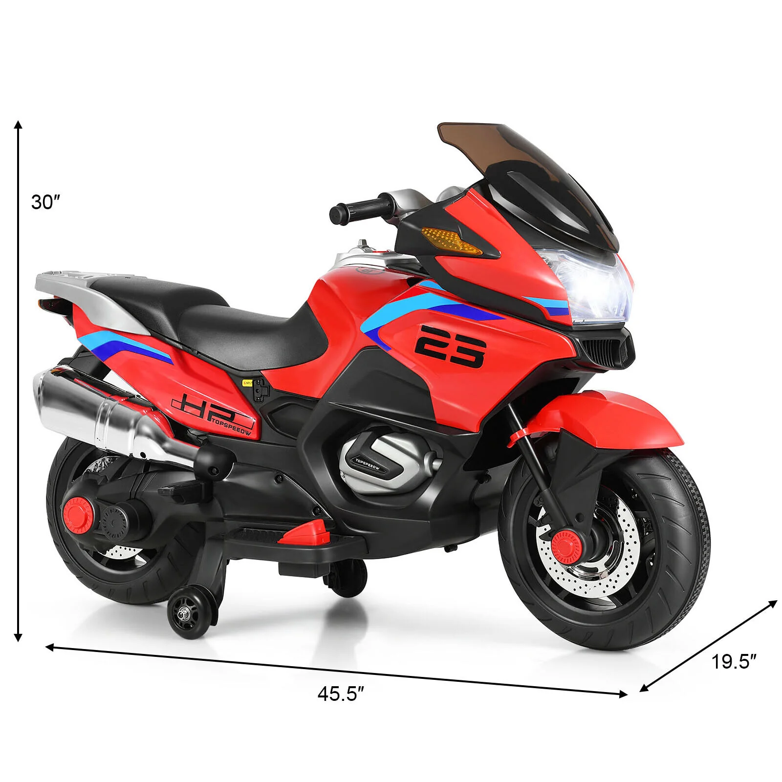 Red Electric Motor Bike for Kids with Training Wheels and Lights - 12V Ride On Motorcycle - Image 2