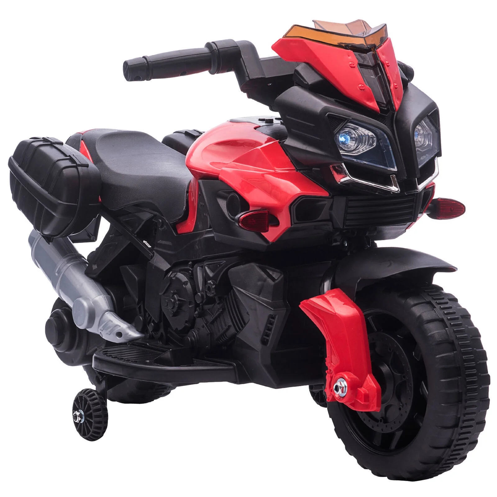 Red Electric Ride-On Motorcycle for Kids with Headlights and Training Wheels - Image 3