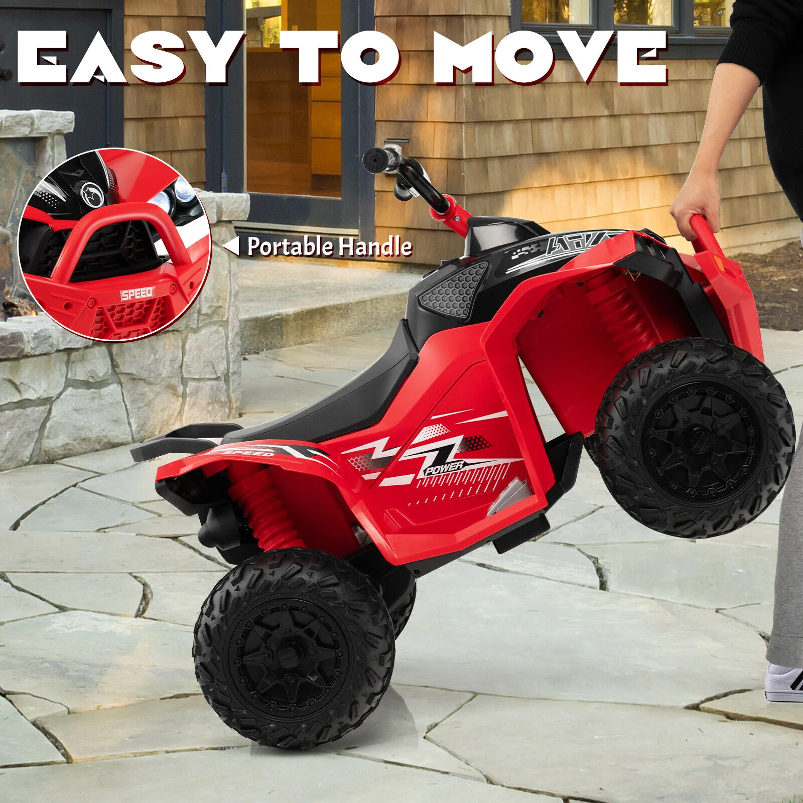 Red Kids Ride-on ATV with Headlights and Music - Powered by 12V Battery - Image 7