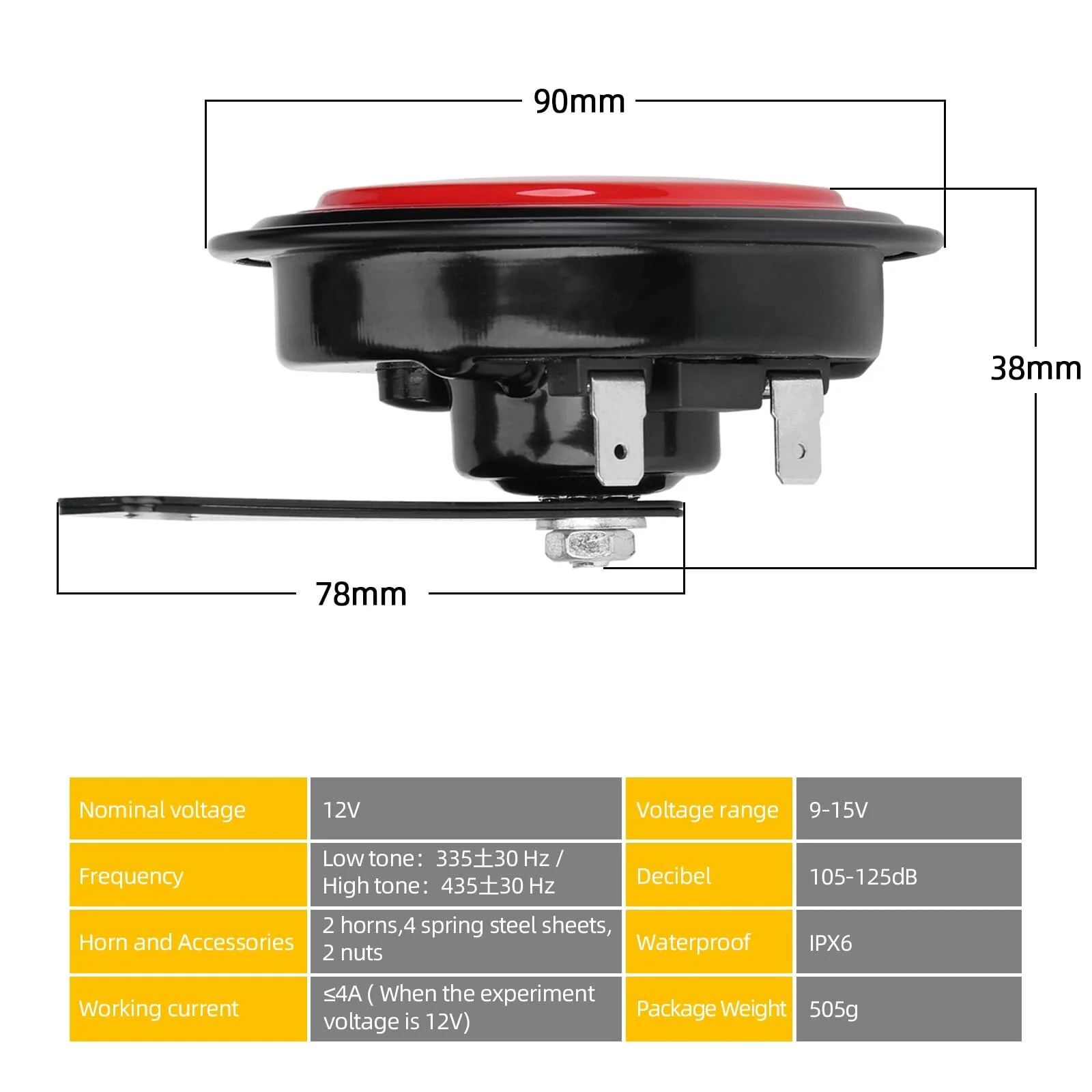 12V Waterproof Universal Electric Car Horn Kit Red and Orange 125dB Loud Round - Image 4