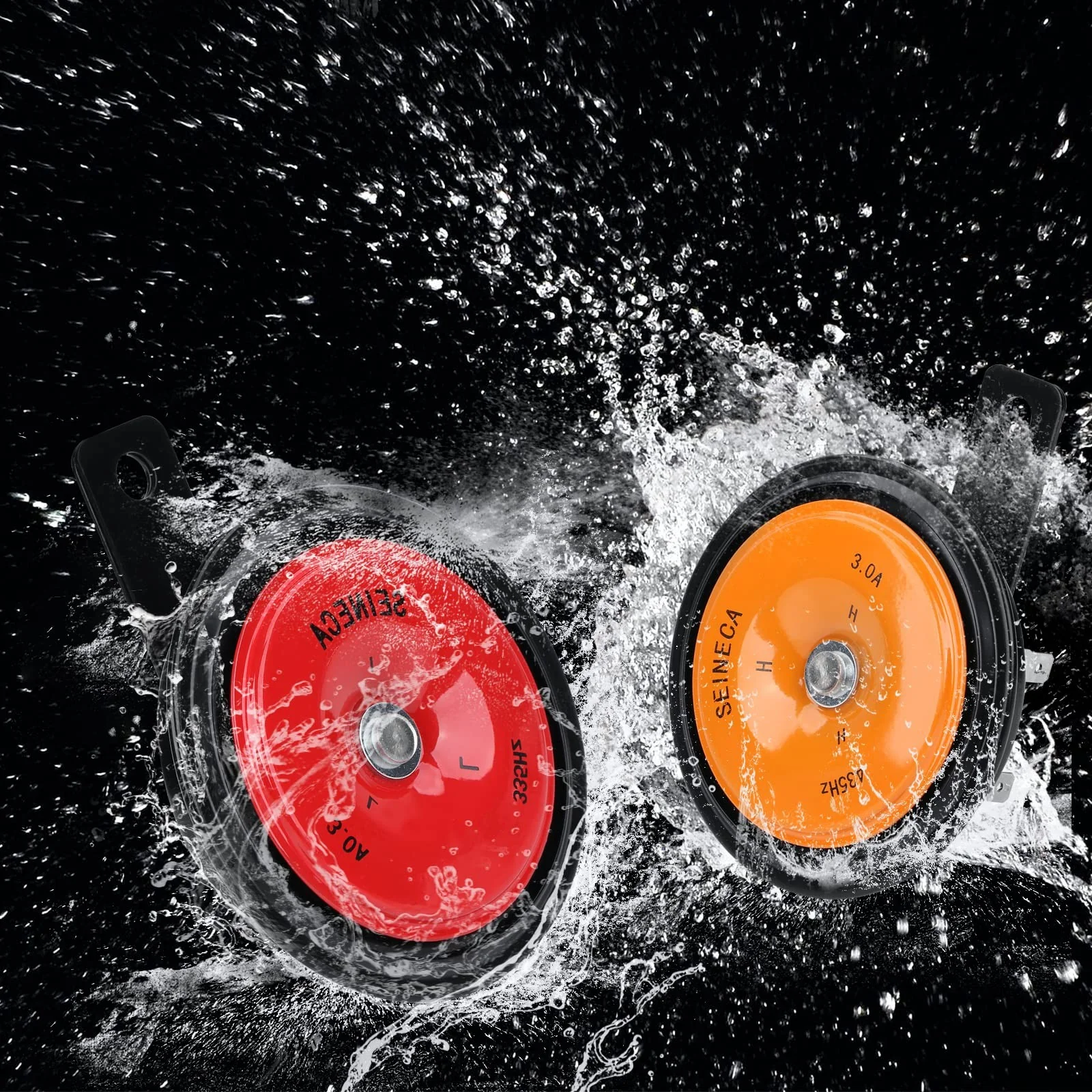 12V Waterproof Electric Car Horn Kit 125dB Loud Round Red and Orange Universal - Image 2