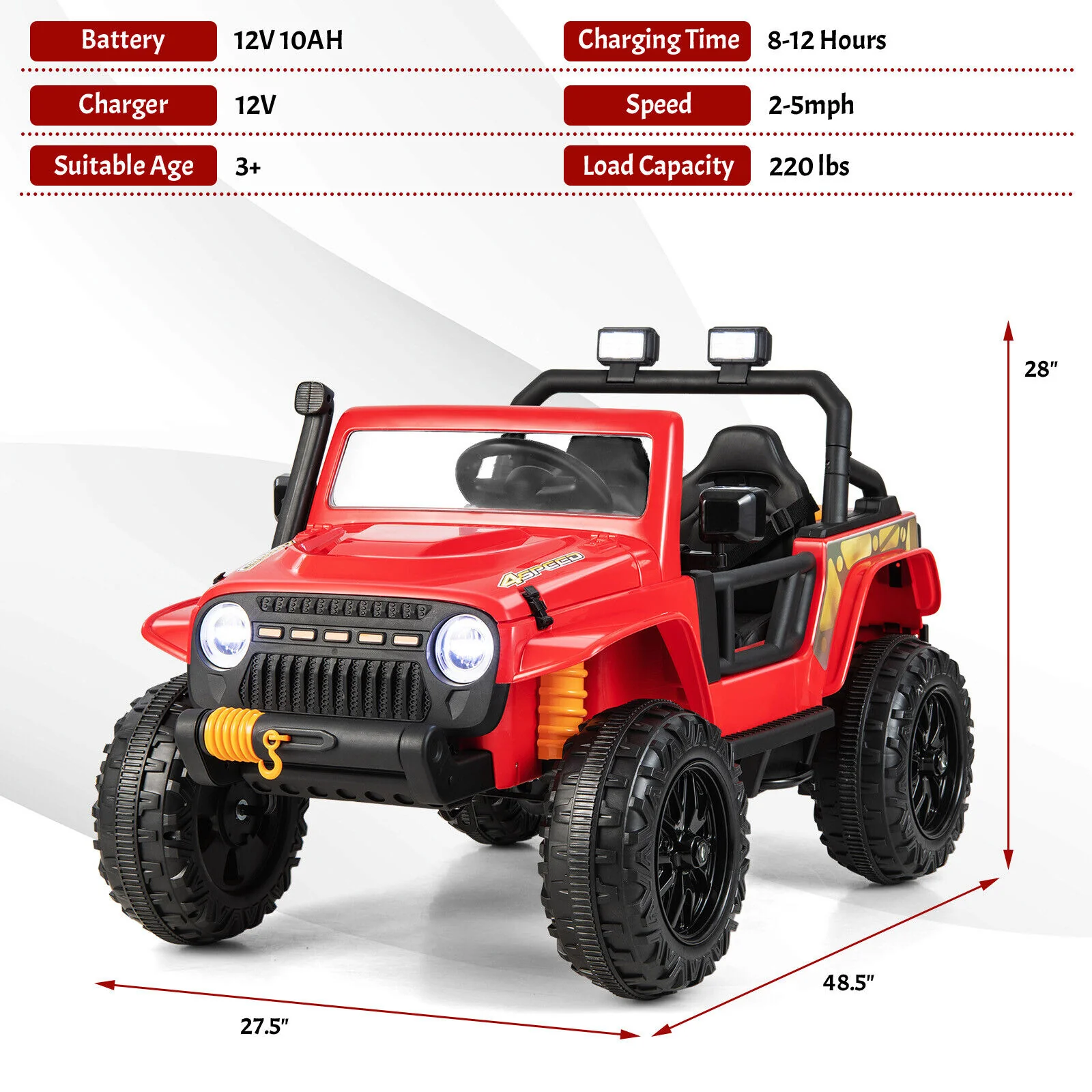 Red Parent-Child Ride On Truck with Remote Control, LED Lights, and Music - 12V 10AH - Image 2