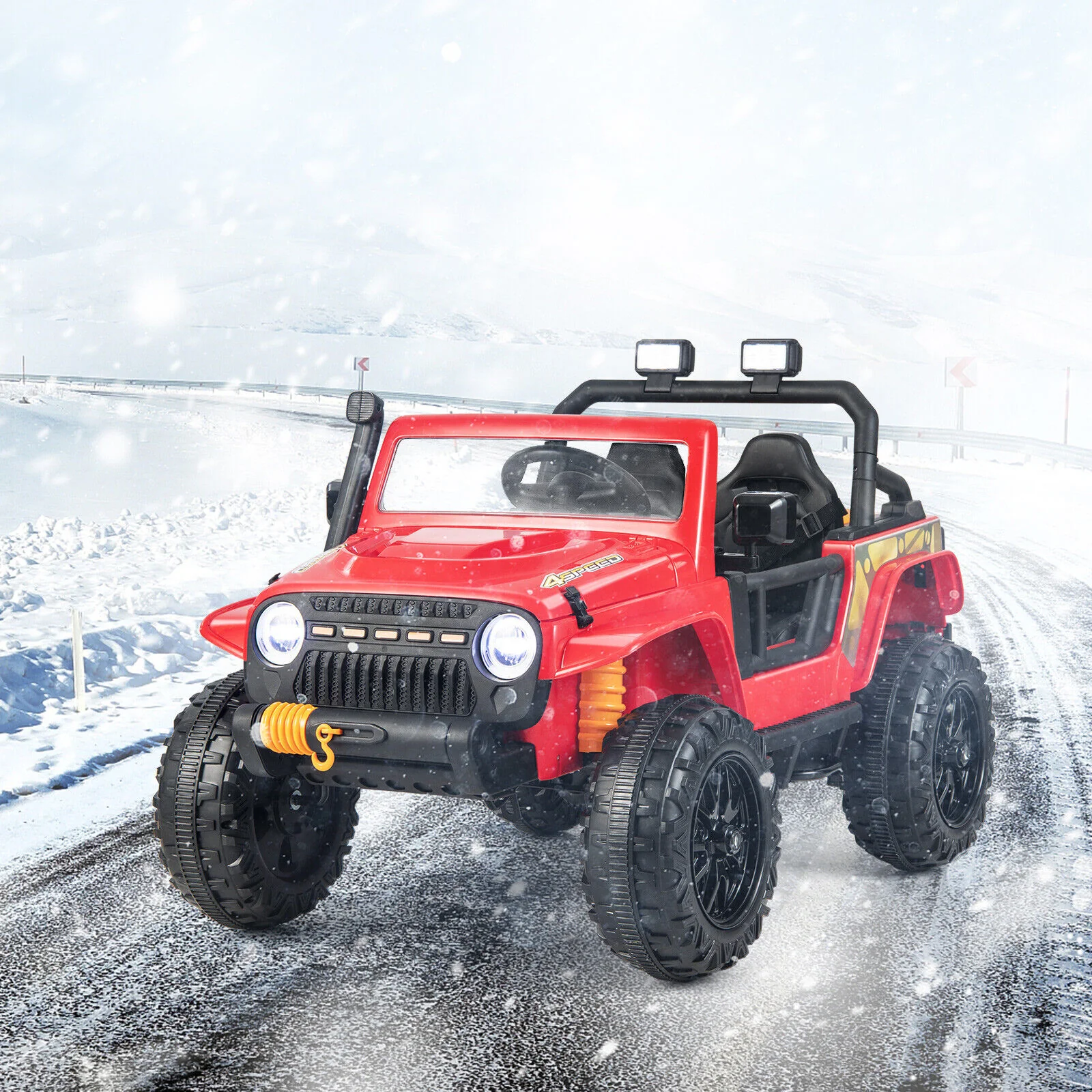 Red Parent-Child Ride On Truck with Remote Control, LED Lights, and Music - 12V 10AH - Image 3