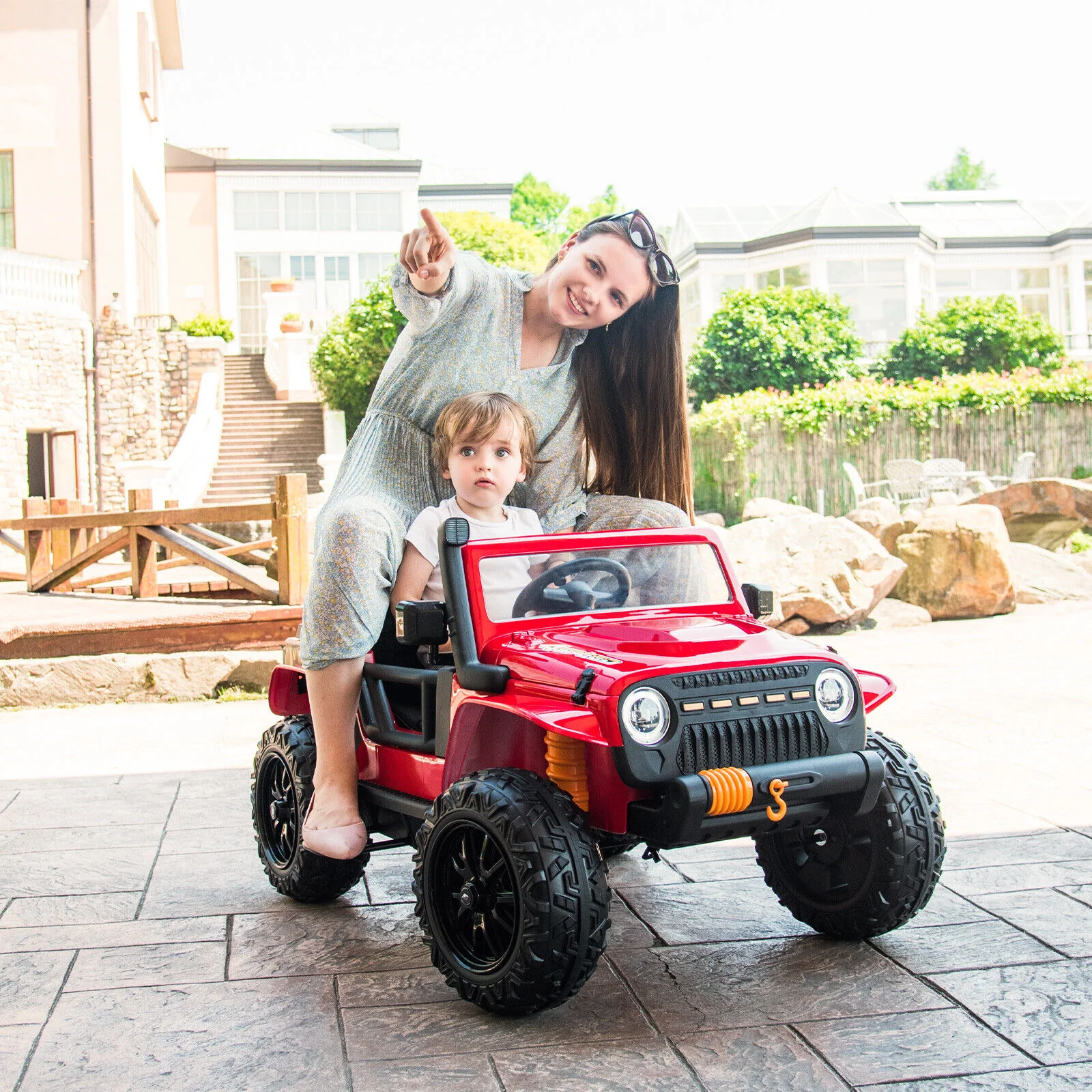 Red Parent-Child Ride On Truck with Remote Control, LED Lights, and Music - 12V 10AH - Image 4