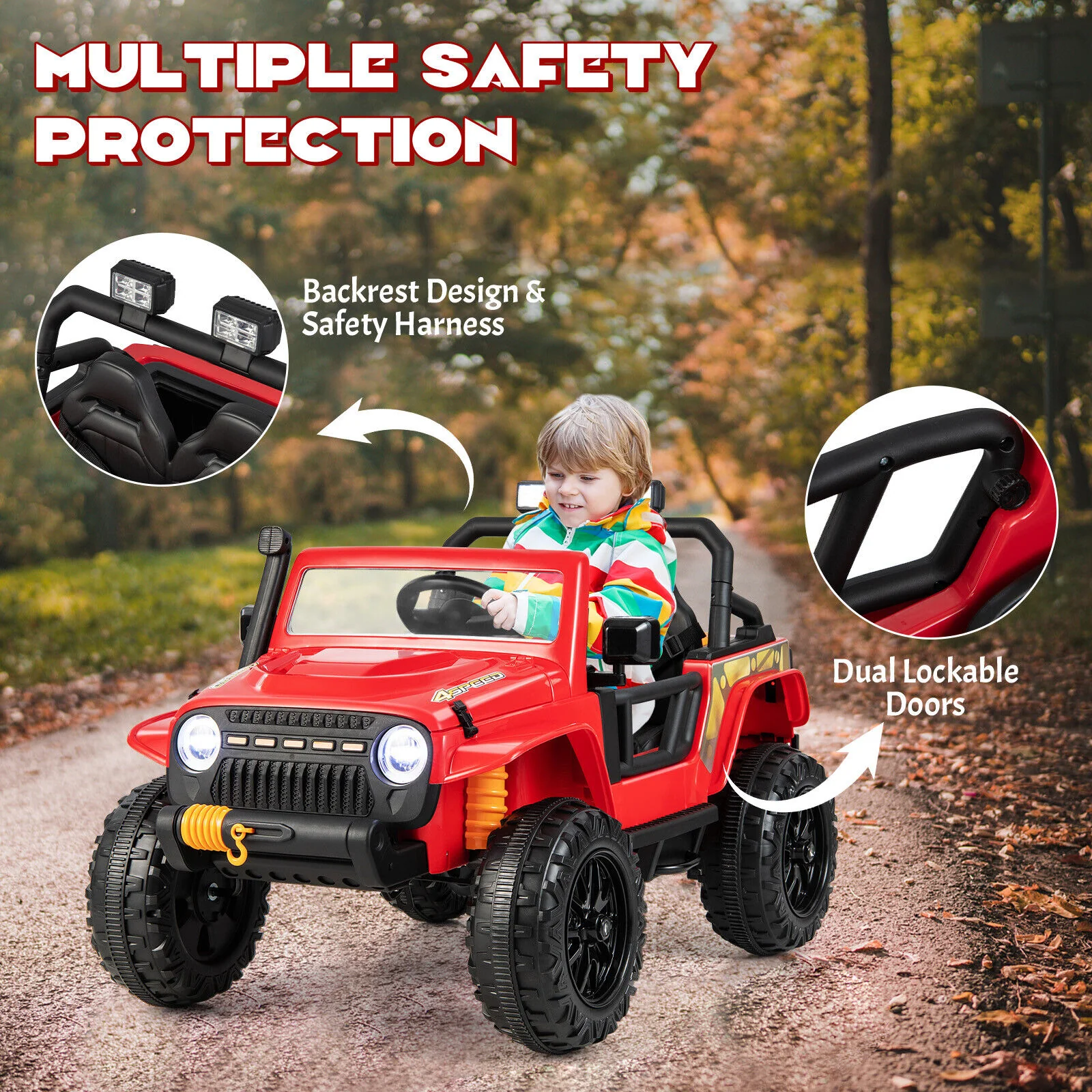 Red Parent-Child Ride On Truck with Remote Control, LED Lights, and Music - 12V 10AH - Image 6