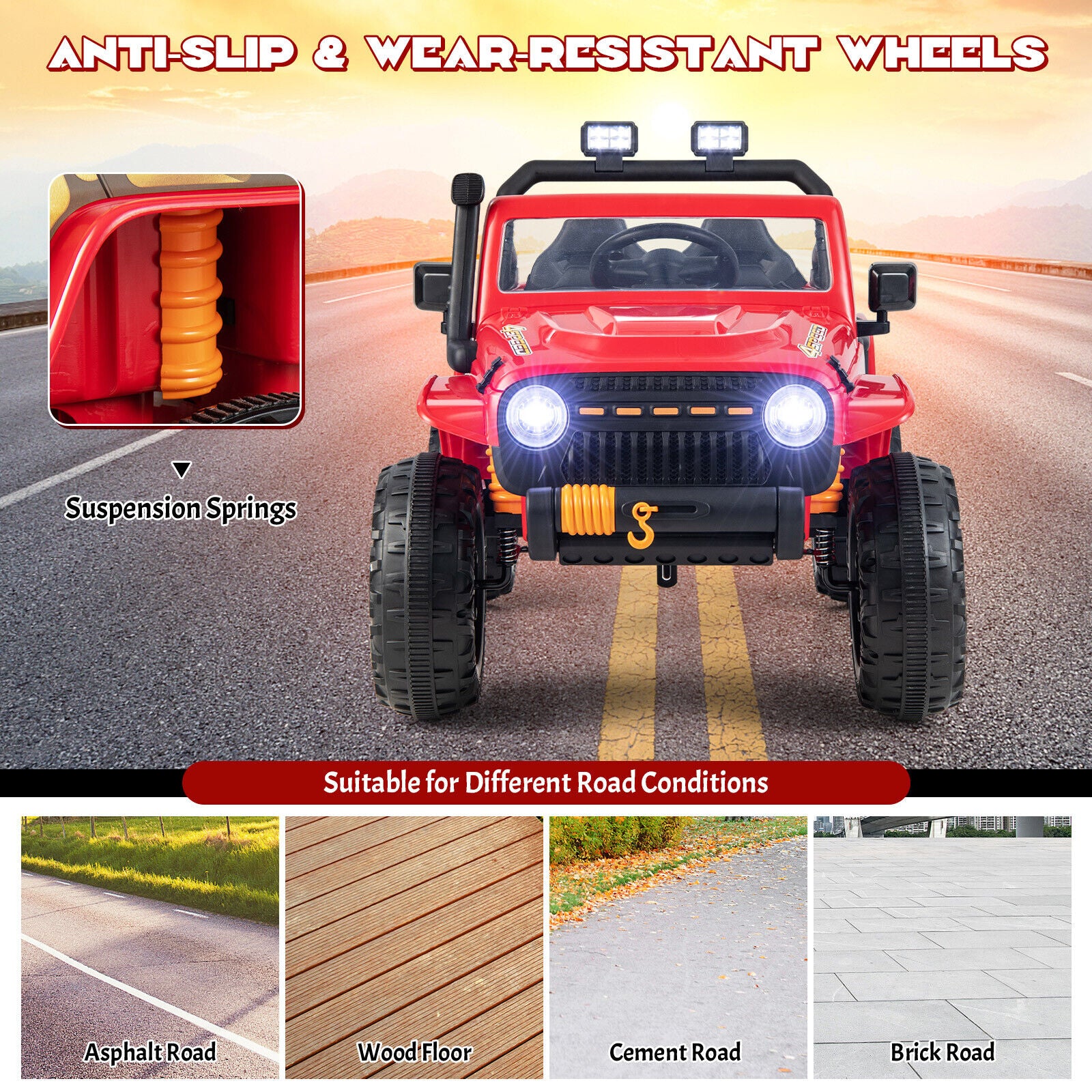 Red Parent-Child Ride On Truck with Remote Control, LED Lights, and Music - 12V 10AH - Image 7