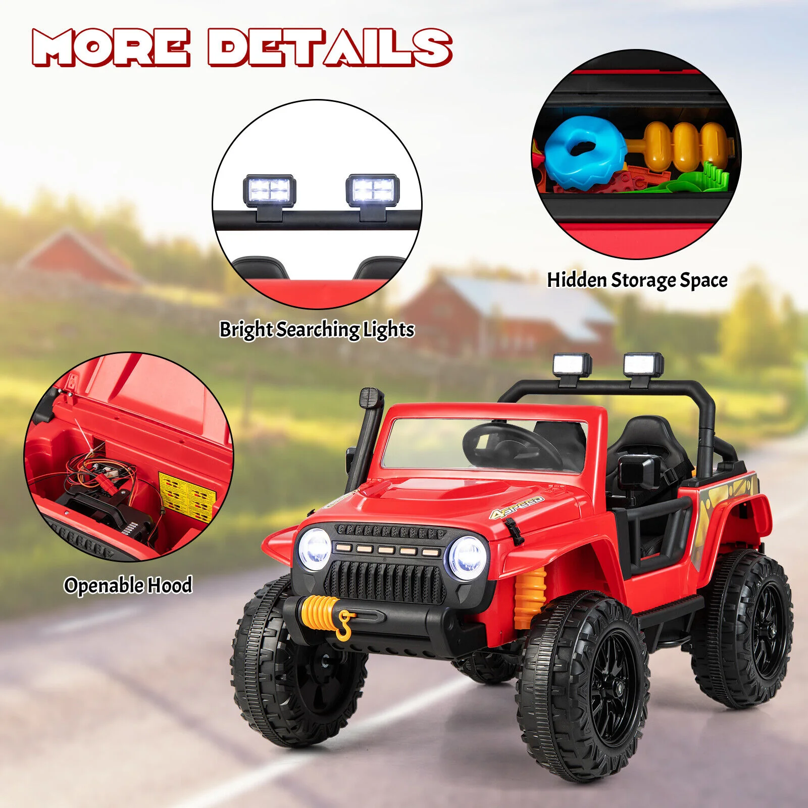 Red Parent-Child Ride On Truck with Remote Control, LED Lights, and Music - 12V 10AH - Image 9