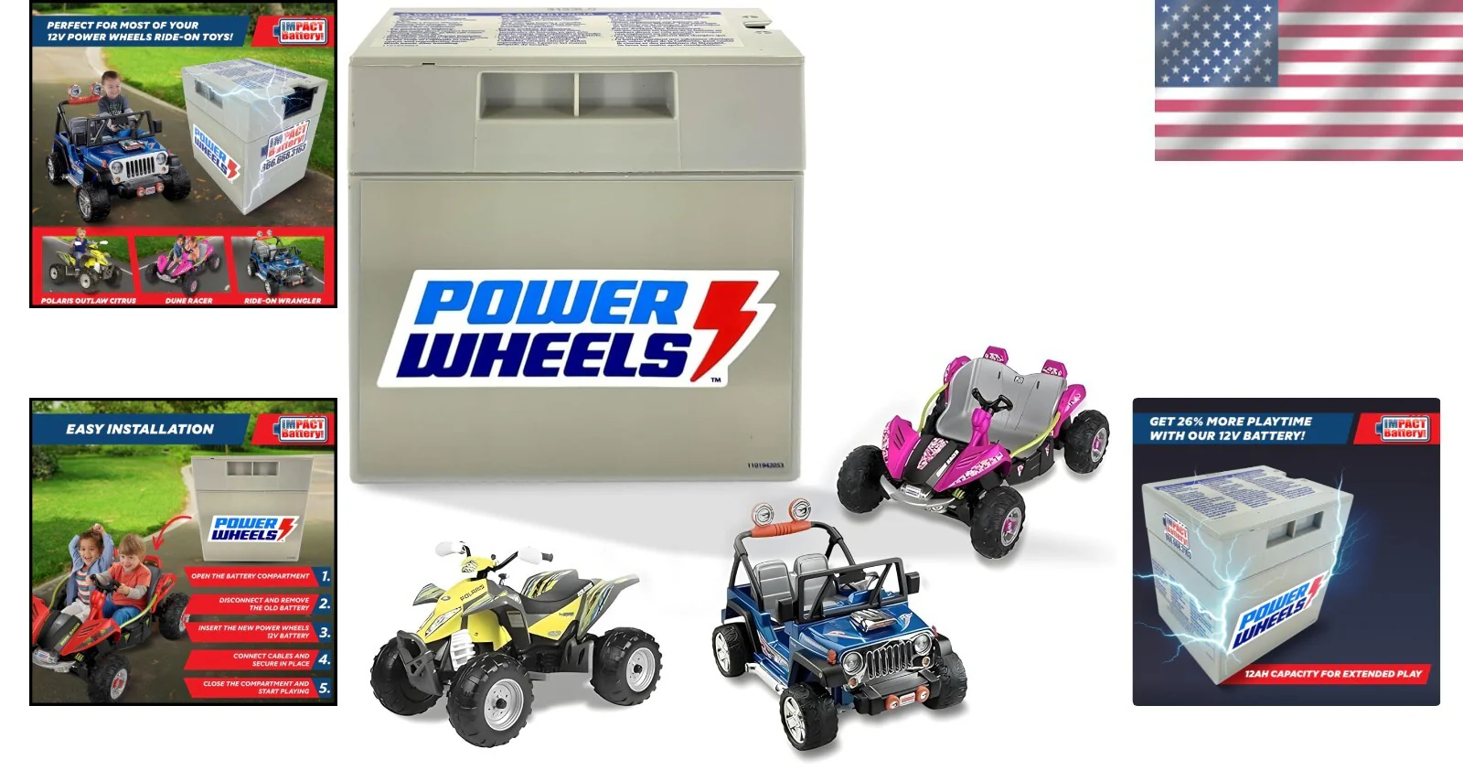 12V Rechargeable Replacement Battery for Power Wheels 00801-1869 & 00801-0638 - Image 2