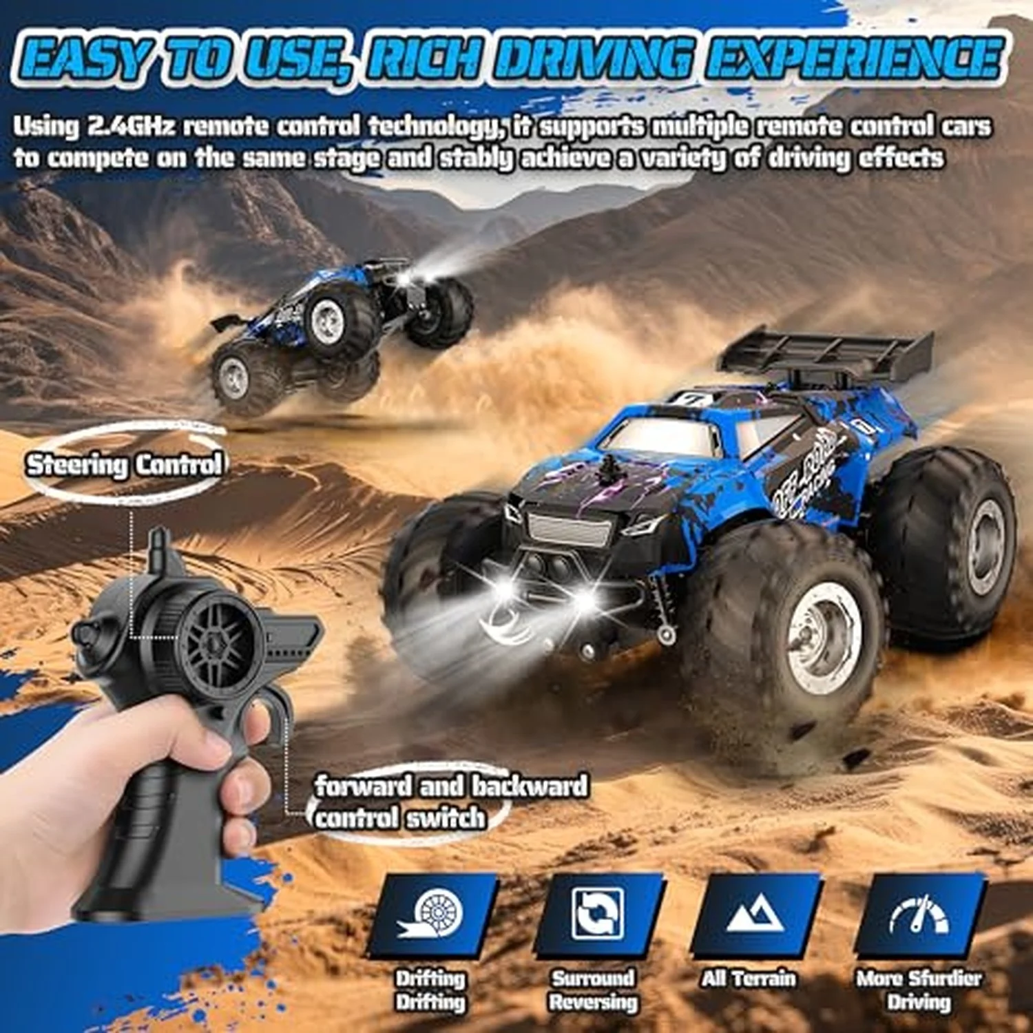All-Terrain Remote Control Truck with Headlight for Boys Ages 8-12 - Image 4