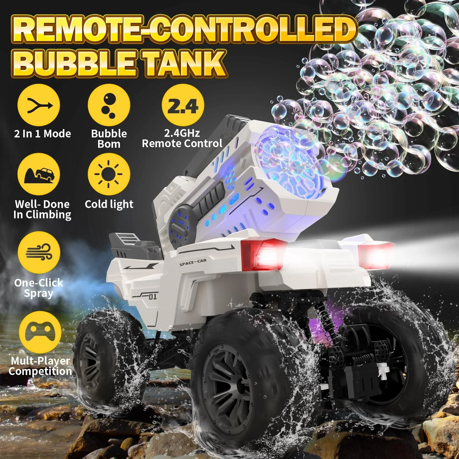 Remote Control RC Car with Built-in Bubble Machine and Blower Toy - Image 2