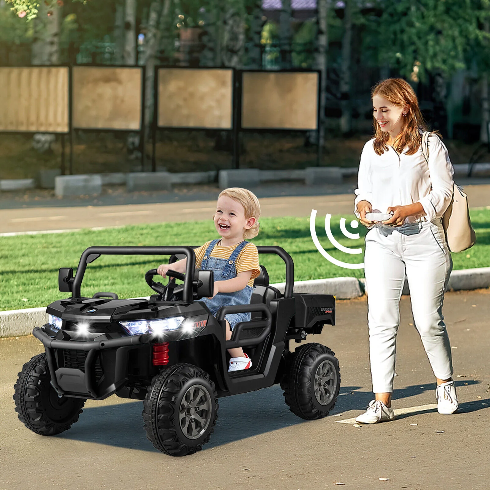 Remote Control Dump Truck with LED Headlights and Rear View Mirrors - 12V Ride-On Toy - Image 5