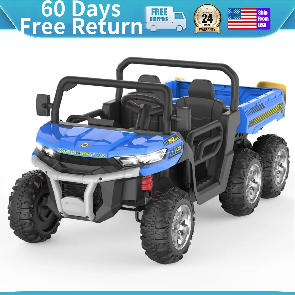 Remote Control Electric 4WD Ride-On Dump Truck with 6 Wheels for Kids