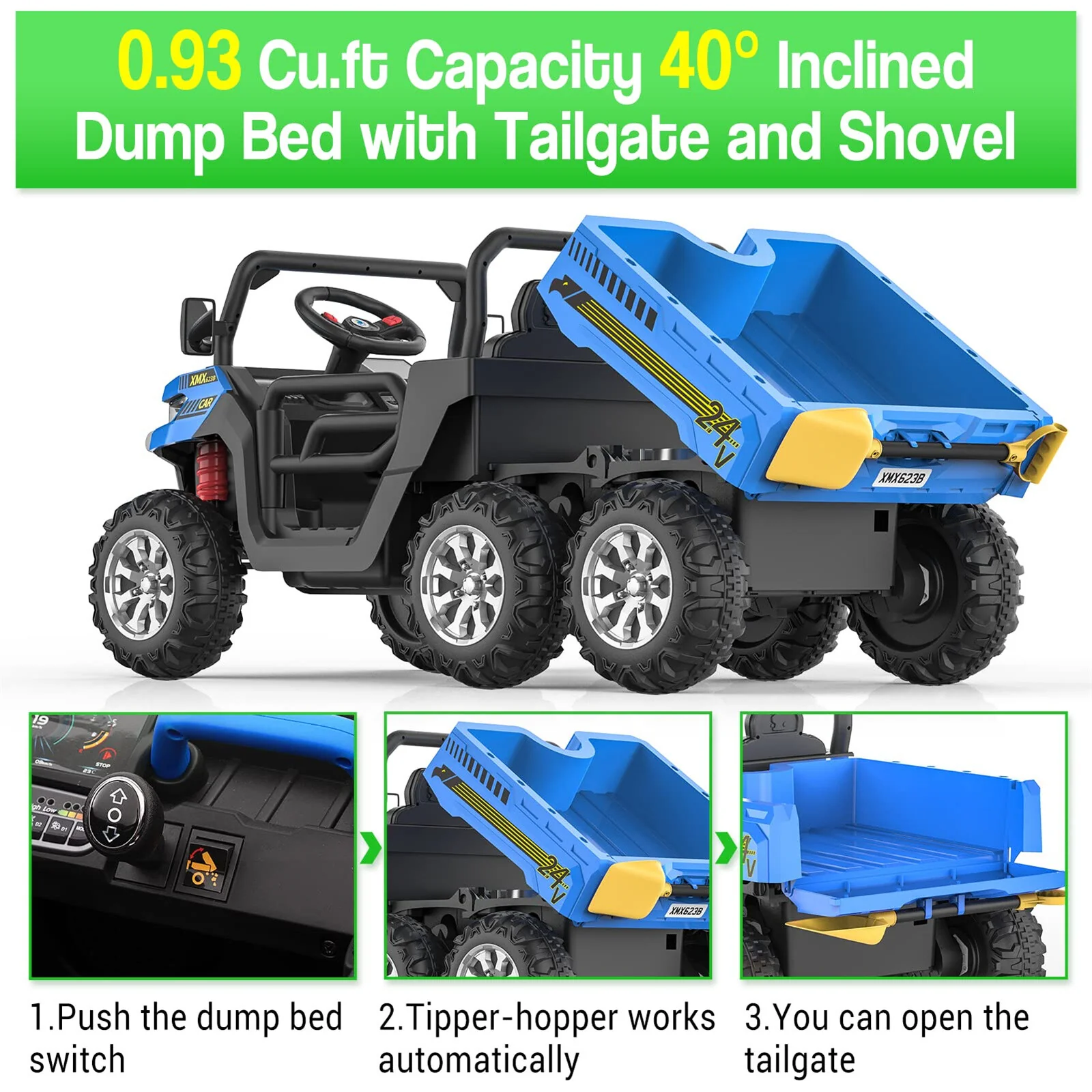 Electric Remote Control 4WD 6-Wheel Ride-On Dump Truck Toy for Kids - Image 3