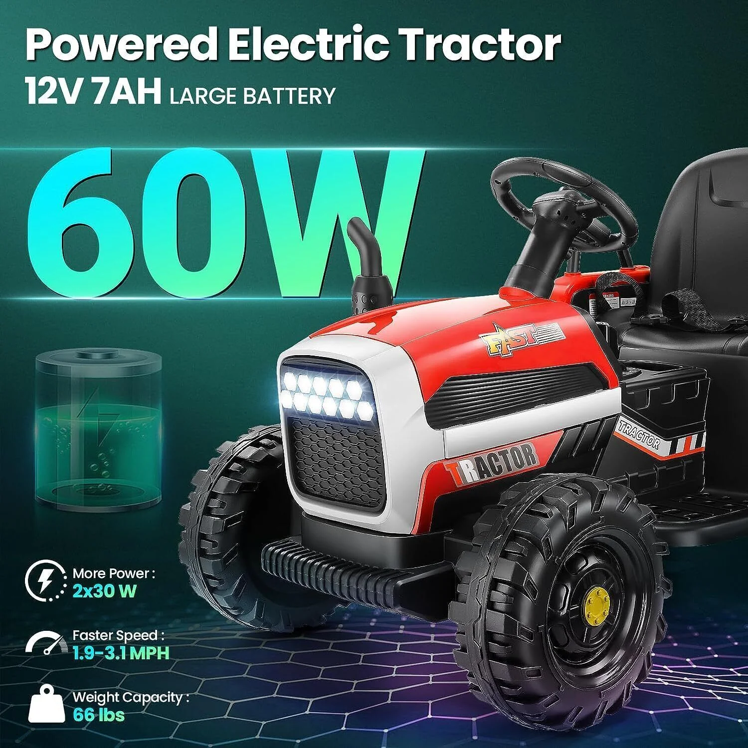 Remote Control Electric Tractor Car with Trailer for Kids - 12V Ride-On Toy - Image 18