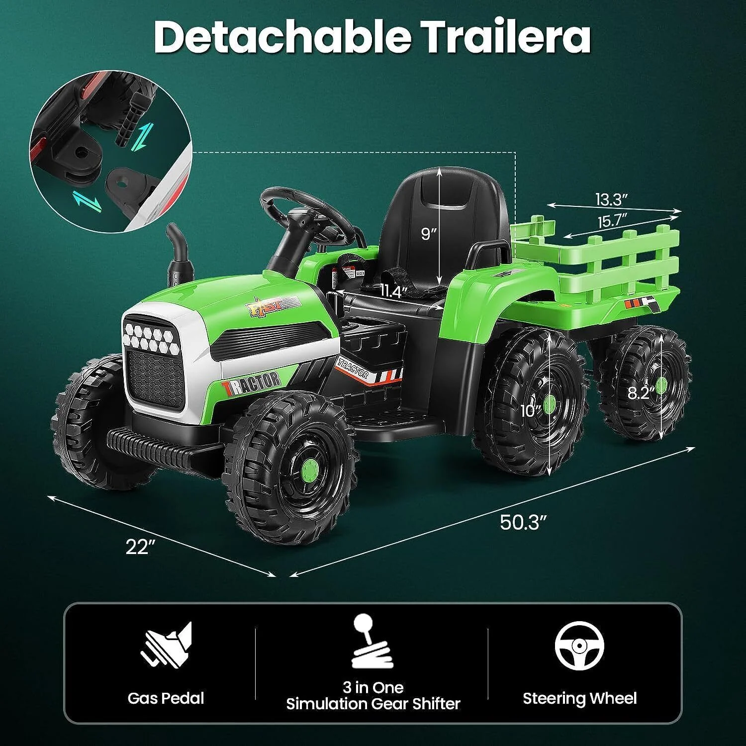 Remote Control Electric Tractor Car with Trailer for Kids - 12V Ride-On Toy - Image 26