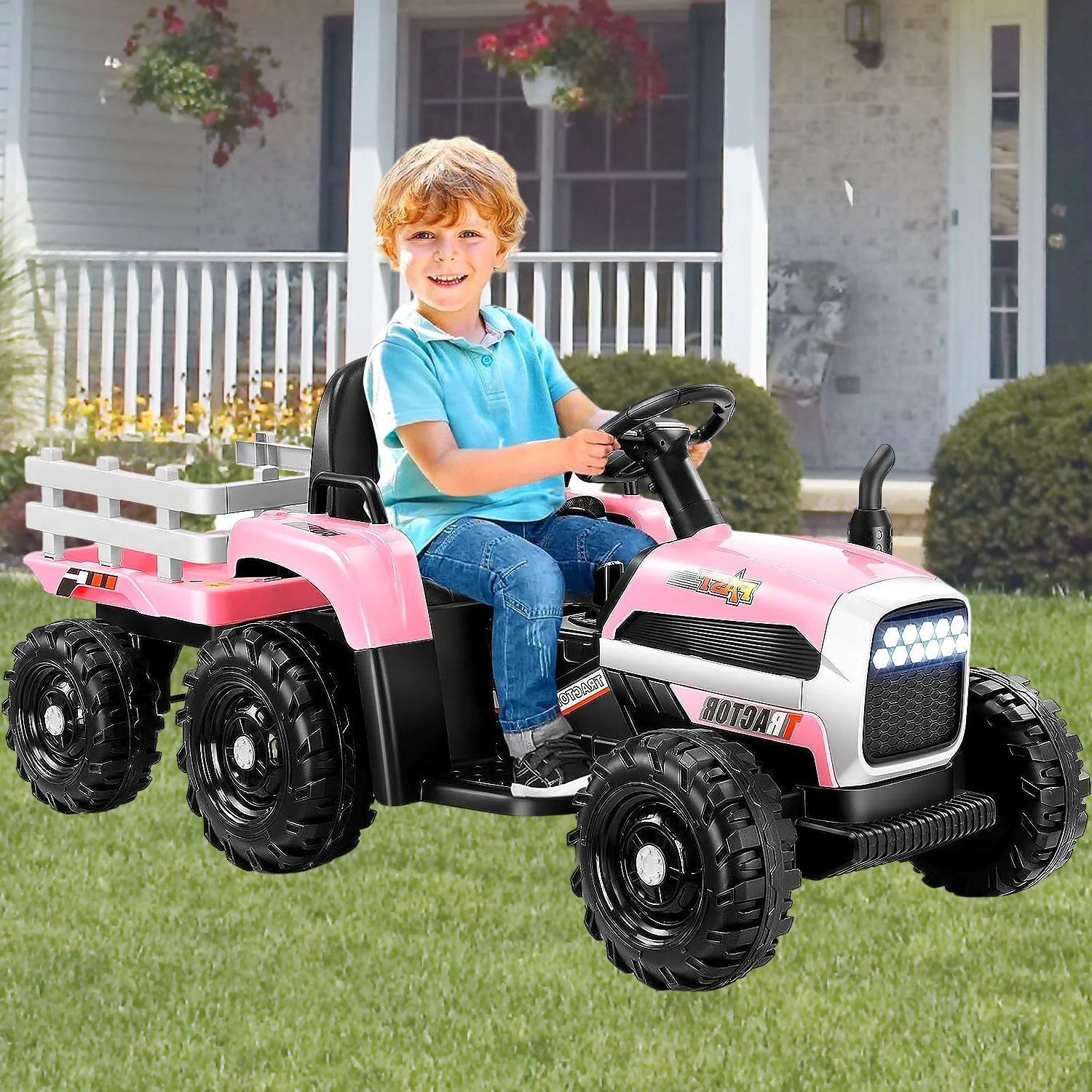 Remote Control Electric Tractor Car with Trailer for Kids - 12V Ride-On Toy - Image 4