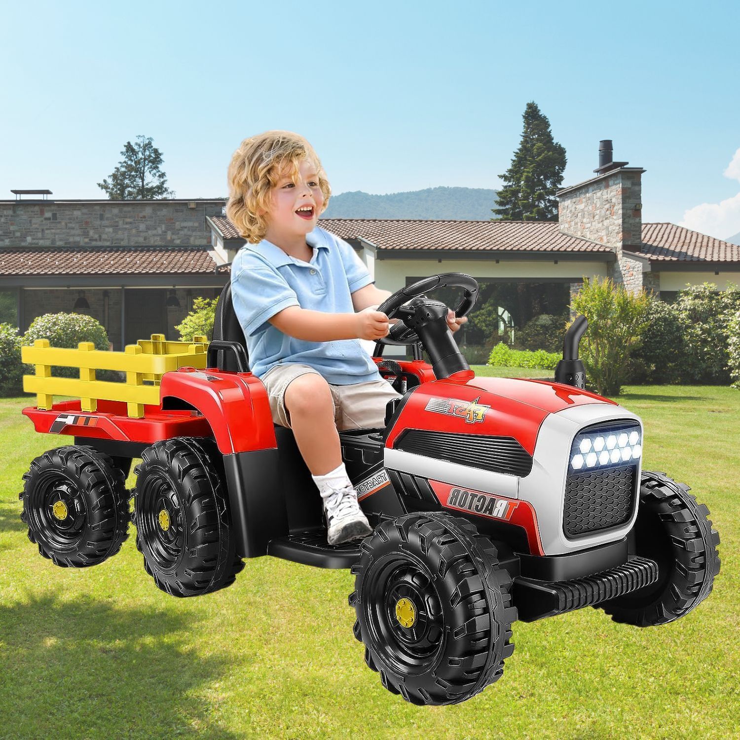 Remote Control Electric Tractor Car with Trailer for Kids - 12V Ride-On Toy - Image 8