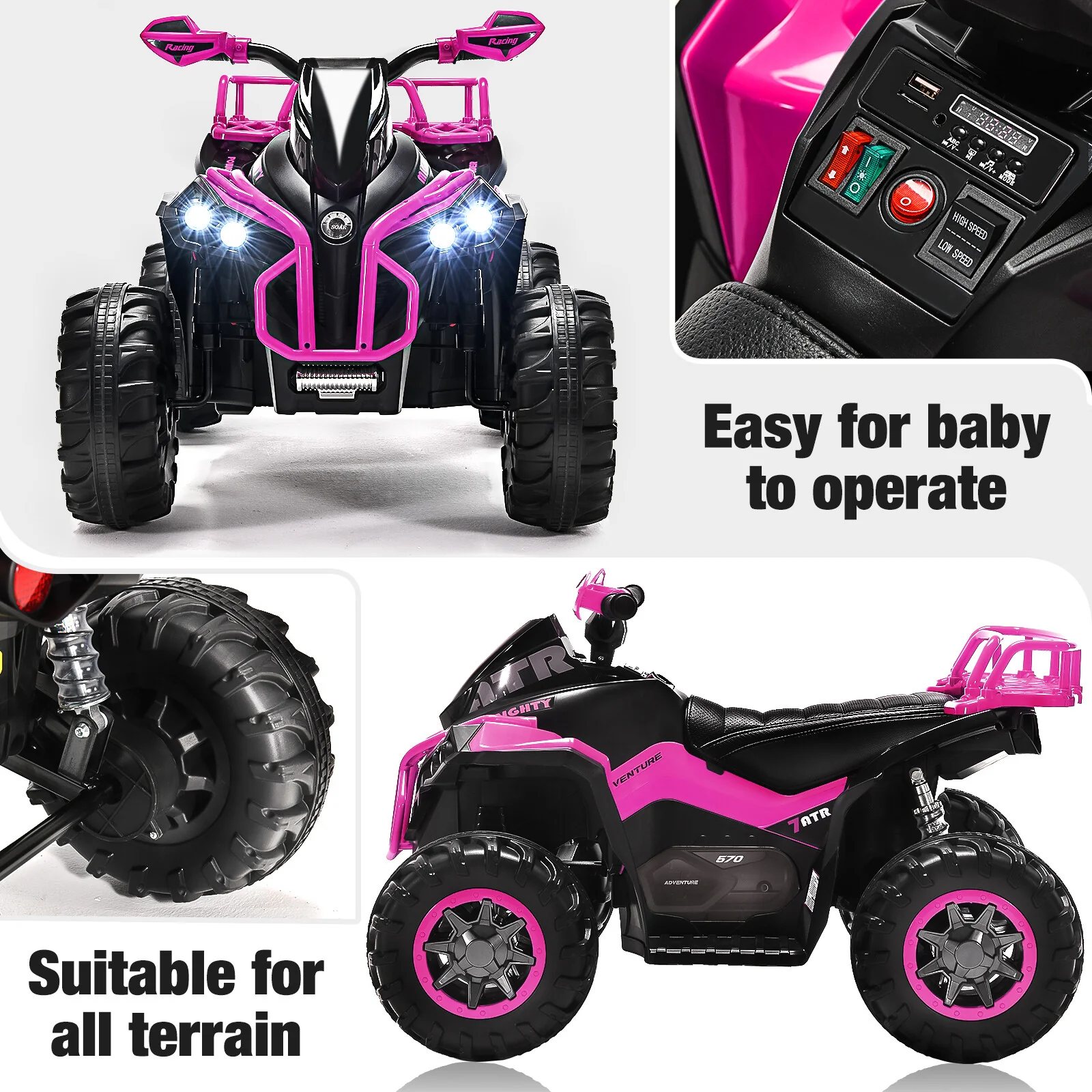 Electric Remote Control Four-Wheeler Ride-On Toy for Kids with Music, LED Lights, and USB Charging - Image 17
