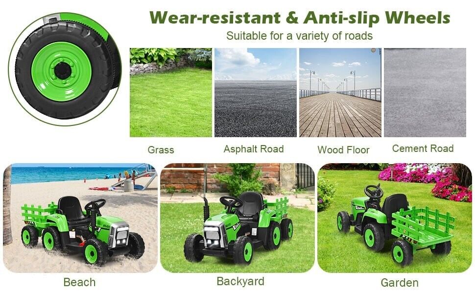 Remote Control Ride-On Tractor with Trailer and Lights for Kids - 12V Ground Loader - Image 11