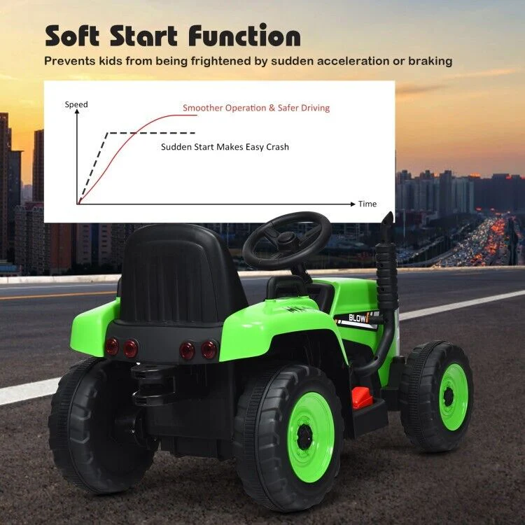Remote Control Ride-On Tractor with Trailer and Lights for Kids - 12V Ground Loader - Image 12