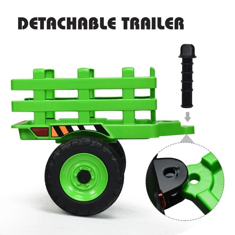 Remote Control Ride-On Tractor with Trailer and Lights for Kids - 12V Ground Loader - Image 9